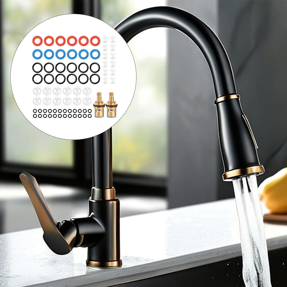 Silicone Tap Washer - 真鍮製タップカートリッジ2個パック、72種類のワッシャーとシリコンOリング付き、標準的なキッチンとバスルームの混合水栓の修理用