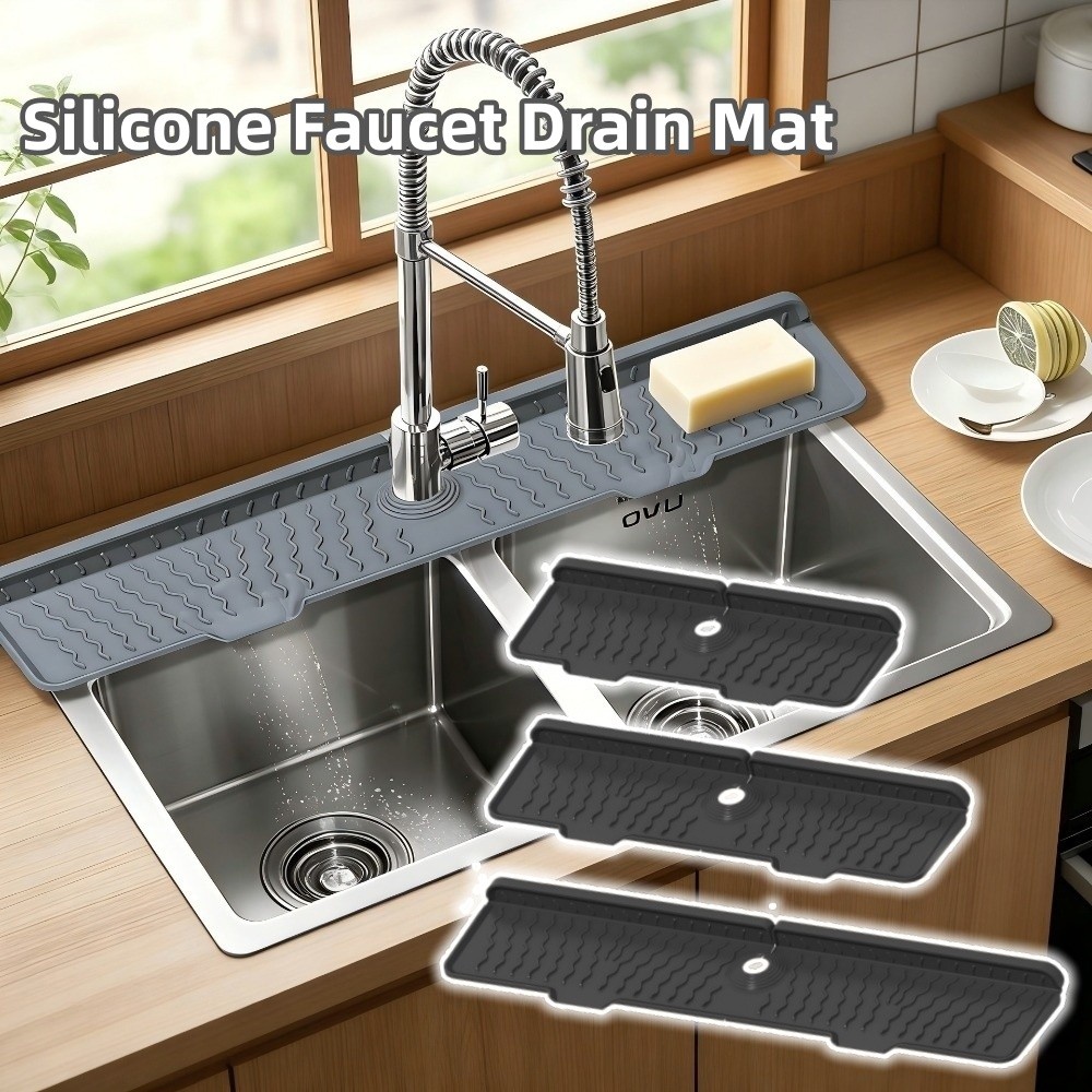 Silicone Tap Washer - 新しいシリコン製蛇口排水マット滑り止め36/46/61cm長さキッチンシンクホルダー調整可能なシンクスプラッシュガード（浴室用）